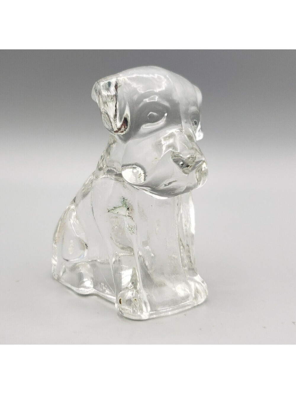 Vintage  Clear Glass Sitting Dog Candy Container Federal Glass Sad Mopey Puppy